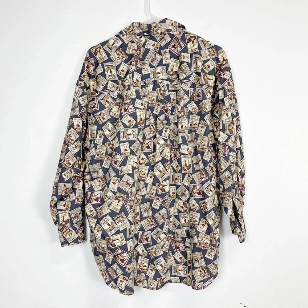 Banana Republic Safari Travel Shirt Mens Medium Ski Club Stamp AOP Button Down